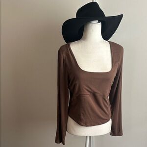 a new day Brown Square Neck Long-Sleeve Top